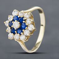 Pre-Owned 9ct Yellow Gold Blue & White Cubic Zirconia Cluster Dress Ring 41102624