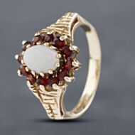 Pre-Owned 9ct Yellow Gold Garnet & Opal Cluster Ring 41102667