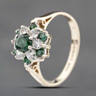 Pre-Owned 9ct Yellow Gold Green & White Spinel Cluster Ring 41102668