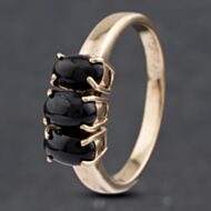 Pre-Owned 9ct Yellow Gold Black Star Diopside Three Stone Ring 41102669