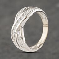 Pre-Owned 9ct White Gold Cubic Zirconia Channel Set Double Crossover Ring 41102726