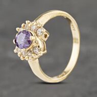 Pre-Owned 9ct Yellow Gold Amethyst & Cubic Zirconia Cluster Ring 41102731