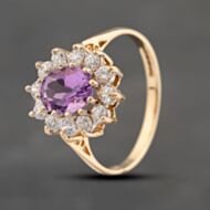 Pre-Owned 9ct Yellow Gold Amethyst & Cubic Zirconia Cluster Ring 41102733