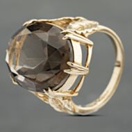 Pre-Owned 9ct Yellow Gold Smokey Quartz Large Oval Dress Ring 41102759