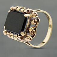 Pre-Owned Two Colour Gold Onyx Oblong Dress Ring 41102763