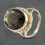 Pre-Owned 9ct Yellow Gold Smokey Quartz Oval Dress Ring 41102813