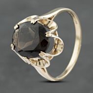 Pre-Owned 9ct Yellow Gold Smokey Quartz Oval Dress Ring 41102817