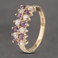 Pre-Owned 9ct Yellow Gold Amethyst & Cubic Zirconia Two Row Ring 41102851