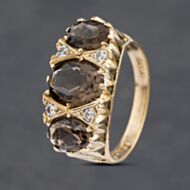 Pre-Owned 9ct Yellow Gold Smokey Quartz & White Spinel Seven Stone Ring 41102921