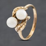 Pre-Owned 9ct Yellow Gold Cultured Pearl Two Stone Ring 41102924