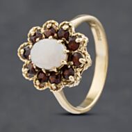 Pre-Owned 9ct Yellow Gold Opal Garnet Cluster Ring 41102936