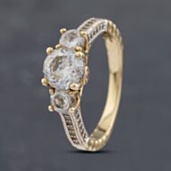 Pre-Owned 9ct Yellow Gold Cubic Zirconia Engraved Shoulders Three Stone Ring 41102954