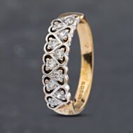 Pre-Owned 9ct Yellow Gold Cubic Zirconia Hearts Design Two Row Ring 41102960