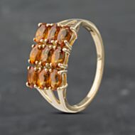 Pre-Owned 9ct Yellow Gold Spessertite Garnet Three Row Ring 41102973