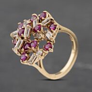 Pre-Owned 9ct Yellow Gold Synthetic Rubies & Synthetic White Spinels Cluster Ring 41103009