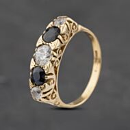 Pre-Owned 9ct Yellow Gold Sapphire & Cubic Zirconia Five Stone Ring 41103049