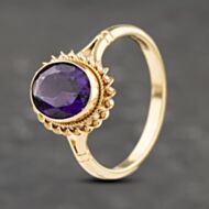 Pre-Owned 9ct Yellow Gold Amethyst Oval Rope Edge Design Dress Ring 41103101