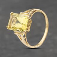 Pre-Owned 9ct Yellow Gold Green Amethyst Rectangle Dress Ring 41103116