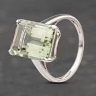 Pre-Owned 9ct White Gold Green Amethyst Large Rectangle Dress Ring 41103117