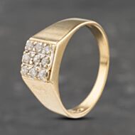 Pre-Owned Vintage 9ct Yellow Gold Cubic Zirconia Square Signet Ring 41103118