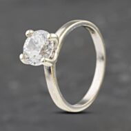 Pre-Owned 9ct White Gold Cubic Zirconia Four Claw Solitaire Ring 41103120