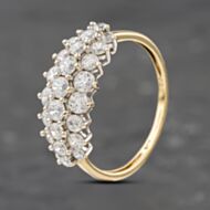 Pre-Owned 9ct Yellow Gold Cubic Zirconia Three Row Cluster Ring 41103121