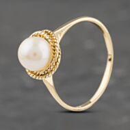 Pre-Owned 9ct Yellow Gold Cultured Pearl Rope Twisted Edge Dress Ring 41103136