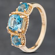 Pre-Owned 9ct Yellow Gold Blue Topaz Three Stone Ring 41103169