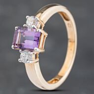 Pre-Owned 9ct Yellow Gold Amethyst & Cubic Zirconia Three Stone Ring 41103170
