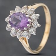 Pre-Owned 9ct Yellow Gold Amethyst & Cubic Zirconia Cluster Ring 41103172