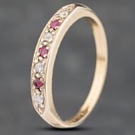 Pre-Owned 9ct Yellow Gold Ruby & Cubic Zirconia Half Eternity Ring 41103185