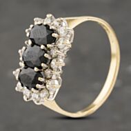 Pre-Owned 9ct Yellow Gold Sapphire & Cubic Zirconia Triple Cluster Ring 41103191