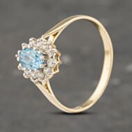 Pre-Owned 9ct Yellow Gold Blue Topaz & Cubic Zirconia Oval Cluster Ring 41103201