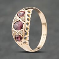 Pre-Owned Vintage 9ct Yellow Gold Amethyst & Seed Pearl Oval Ornate Dress Ring 41103248
