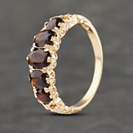 Pre-Owned 9ct Yellow Gold Garnet Five Stone Ring 41103252