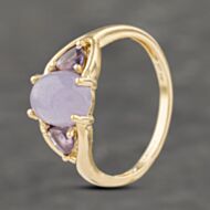 Pre-Owned 9ct Yellow Gold Jade & Amethyst Cabachon Cut Three Stone Ring 41103266