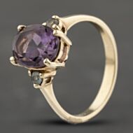 Pre-Owned 9ct Yellow Gold Amethyst & Aquamarine Oval Dress Ring 41103286