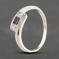 Pre-Owned 9ct White Gold Amethyst & Cubic Zirconia Crossover Three Stone Ring 41103292