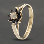 Pre-Owned 9ct Yellow Gold Sapphire & Opal Cluster Ring 41103299