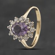 Pre-Owned 9ct Yellow Gold Amethyst & Cubic Zirconia Cluster Ring 41103356