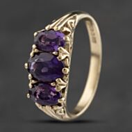 Pre-Owned 9ct Yellow Gold Amethyst Three Stone Ring 41103364