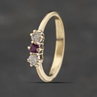 Pre-Owned 9ct Yellow Gold Ruby & Cubic Zirconia Three Stone Ring 41103391