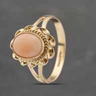 Pre-Owned 9ct Yellow Gold Coral Oval Dress Ring 41103427