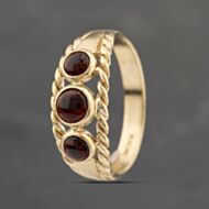Pre-Owned 9ct Yellow Gold Garnet Rubover Set Three Stone Ring 41103429