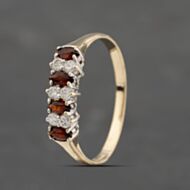 Pre-Owned 9ct Yellow Gold Garnet & Cubic Zirconia Half Eternity Ring 41103435