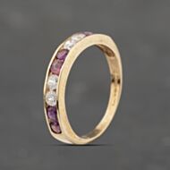 Pre-Owned 9ct Yellow Gold Ruby & Snythetic Ruby Half Eternity Ring 41103436