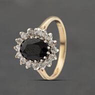 Pre-Owned 9ct Yellow Gold Sapphire & Cubic Zirconia Oval Cluster Ring 41103440