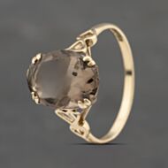 Pre-Owned 9ct Yellow Gold Smokey Quartz Large Oval Dress Ring 41103444