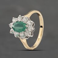 Pre-Owned 9ct Yellow Gold Emerald & Cubic Zirconia Cluster Ring 41103449
