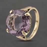 Pre-Owned 9ct Yellow Gold Amethyst Large Round Dress Ring 41103458